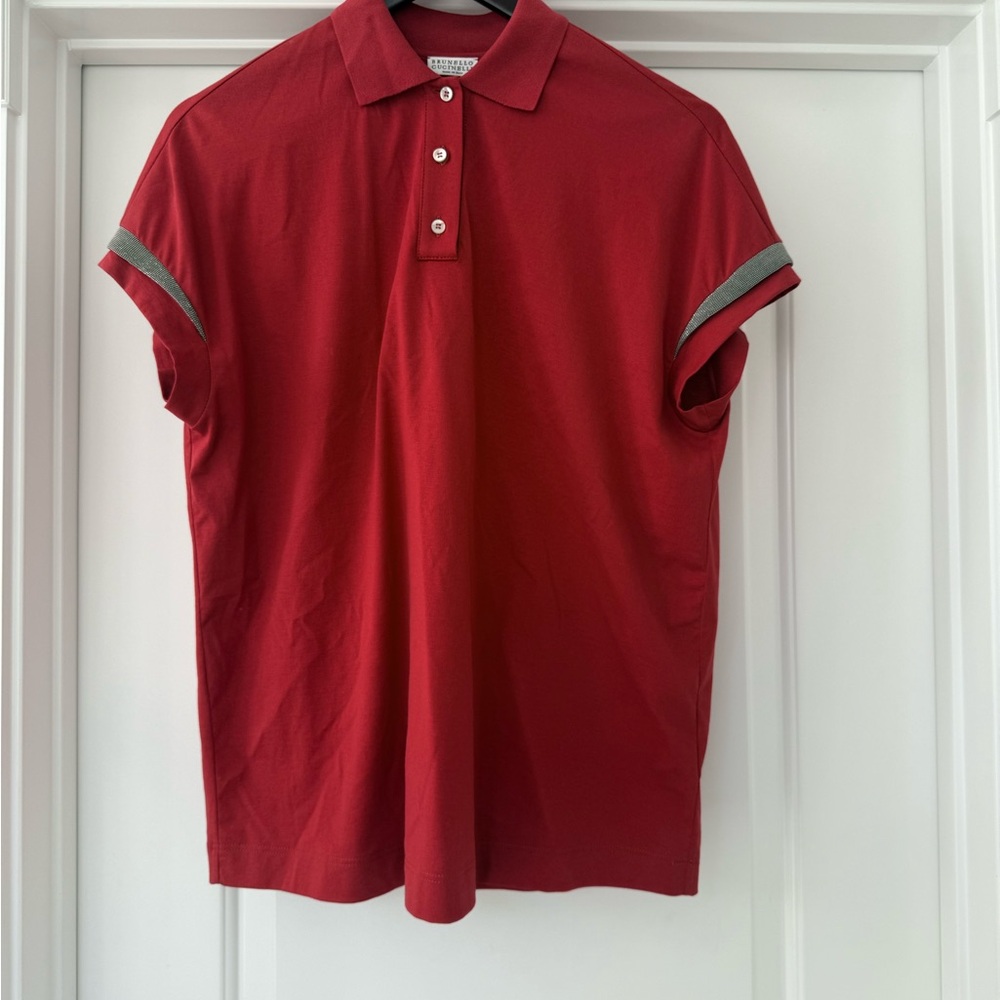 Brunello Cucinelli Crimson Polo with Gray Trim